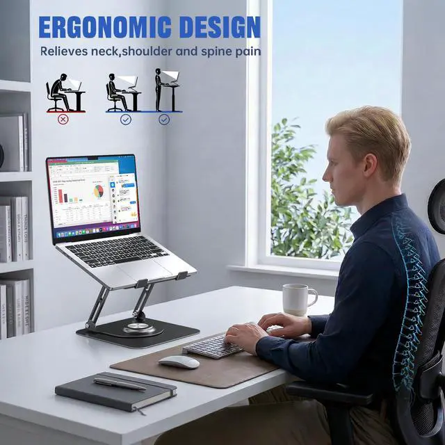 Alt view image 6 of 6 - Laptop Stand for Desk, Adjustable Computer Stand with 360° Rotating Base, Ergonomic Laptop Riser for Collaborative Work, Foldable & Portable Laptop Stand, fits for All 10-16" Laptops