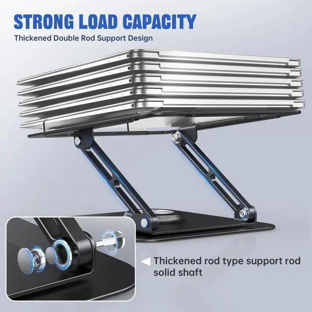 Alt view image 4 of 6 - Laptop Stand for Desk, Adjustable Computer Stand with 360° Rotating Base, Ergonomic Laptop Riser for Collaborative Work, Foldable & Portable Laptop Stand, fits for All 10-16" Laptops