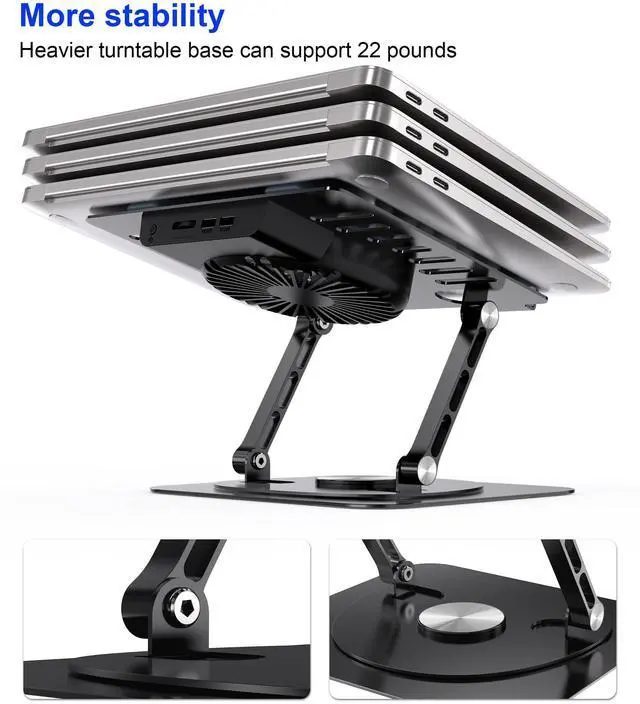 Alt view image 6 of 7 - Laptop Stand,with 360°Rotating Base,External Cooling Fan,Adjustable RGB Lighting,Ergonomic Foldable Notebook Computer Holder.Compatible with All 10-17" Laptops Tablets,Black