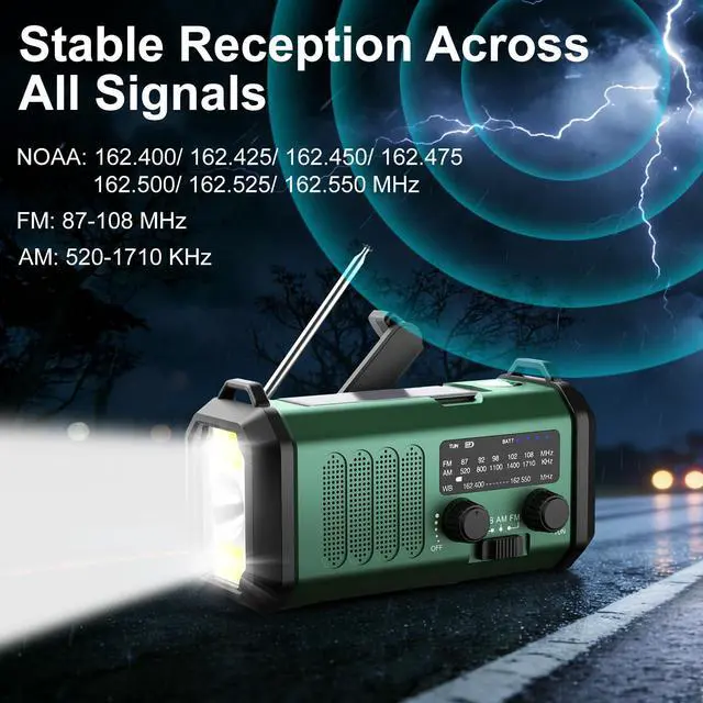 Alt view image 3 of 7 - Hand Crank Emergency Radio, NOAA Weather Radio with AM/FM Solar Radio,10000mAh Rechargeable Battery Powered, USB-C Charger, Flashlight, SOS Alarm, for Camping, Hurricanes Outdoor Survival Emergencies