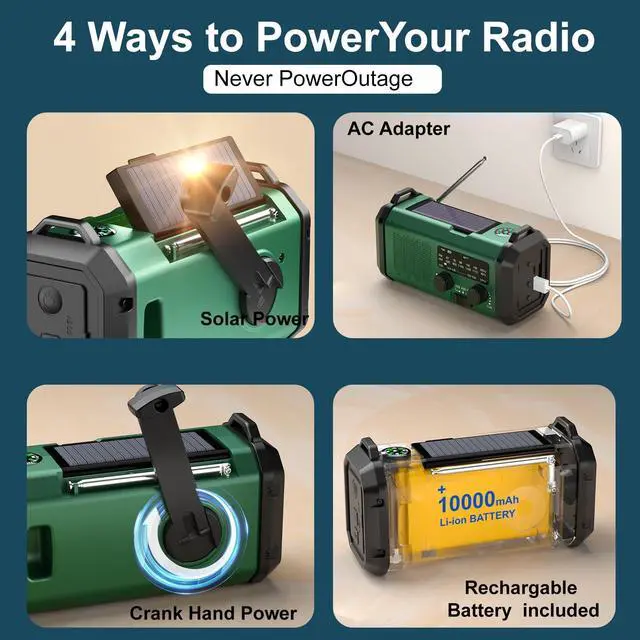Alt view image 4 of 7 - Hand Crank Emergency Radio, NOAA Weather Radio with AM/FM Solar Radio,10000mAh Rechargeable Battery Powered, USB-C Charger, Flashlight, SOS Alarm, for Camping, Hurricanes Outdoor Survival Emergencies