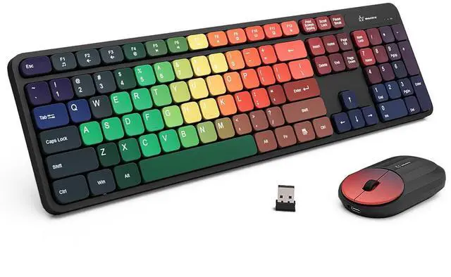 Main image of Colorful Computer Wireless Keyboard Mouse Combos, Rechargeable 2.4GHz Cordless Full-Sized Keyboard and Mouse, Compatible with PC/Laptop/Desktop for School & Home Office(Black-Colorful)