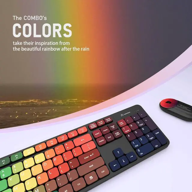 Alt view image 2 of 7 - Colorful Computer Wireless Keyboard Mouse Combos, Rechargeable 2.4GHz Cordless Full-Sized Keyboard and Mouse, Compatible with PC/Laptop/Desktop for School & Home Office(Black-Colorful)