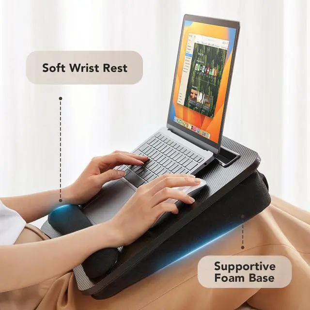 Alt view image 3 of 7 - Laptop Lap Desk - Portable Lap Desk with Pillow Cushion, Fits up to 15.6 inch Laptop, with Anti-Slip Strip & Storage Function for Home Office Students Use as Computer Laptop Stand- Black