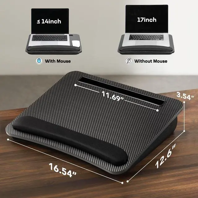 Alt view image 4 of 7 - Laptop Lap Desk - Portable Lap Desk with Pillow Cushion, Fits up to 15.6 inch Laptop, with Anti-Slip Strip & Storage Function for Home Office Students Use as Computer Laptop Stand- Black