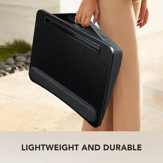 Alt view image 7 of 7 - Laptop Lap Desk - Portable Lap Desk with Pillow Cushion, Fits up to 15.6 inch Laptop, with Anti-Slip Strip & Storage Function for Home Office Students Use as Computer Laptop Stand- Black