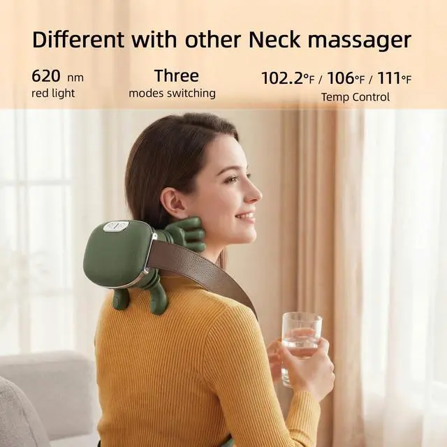Alt view image 2 of 7 - Neck Massager with Heat Portable Electric Shiatsu Massager, 4D Deep Tissue Kneading, Simulated Human Hand Massage for Neck & Back, Relieve Muscle Tension, Green