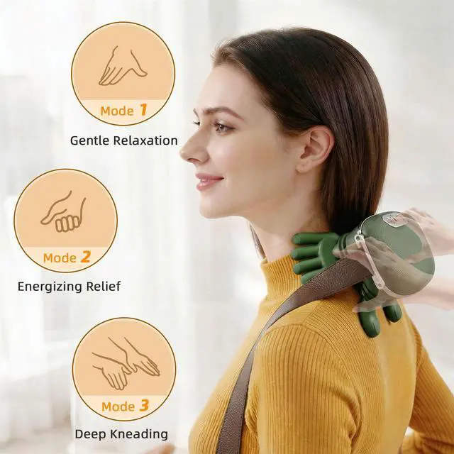 Alt view image 6 of 7 - Neck Massager with Heat Portable Electric Shiatsu Massager, 4D Deep Tissue Kneading, Simulated Human Hand Massage for Neck & Back, Relieve Muscle Tension, Green