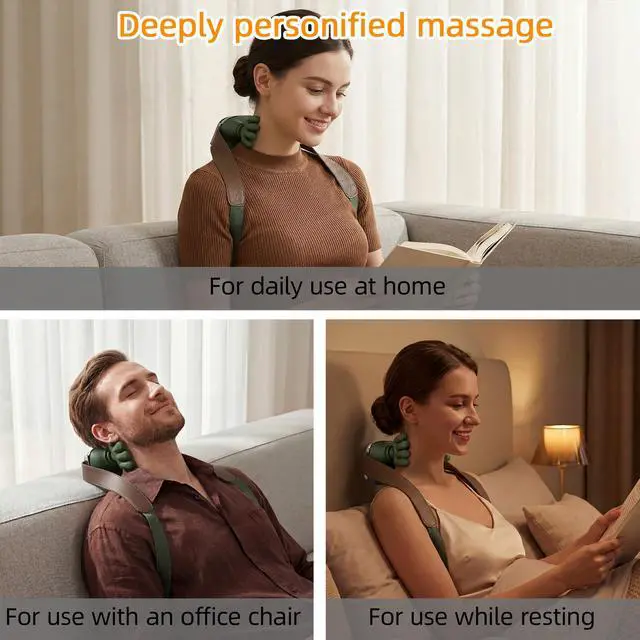 Alt view image 3 of 7 - Neck Massager with Heat Portable Electric Shiatsu Massager, 4D Deep Tissue Kneading, Simulated Human Hand Massage for Neck & Back, Relieve Muscle Tension, Green
