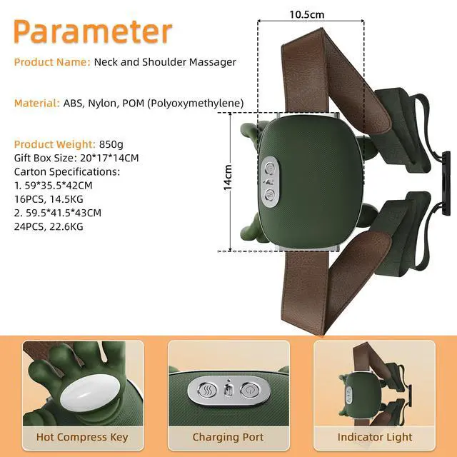 Alt view image 7 of 7 - Neck Massager with Heat Portable Electric Shiatsu Massager, 4D Deep Tissue Kneading, Simulated Human Hand Massage for Neck & Back, Relieve Muscle Tension, Green