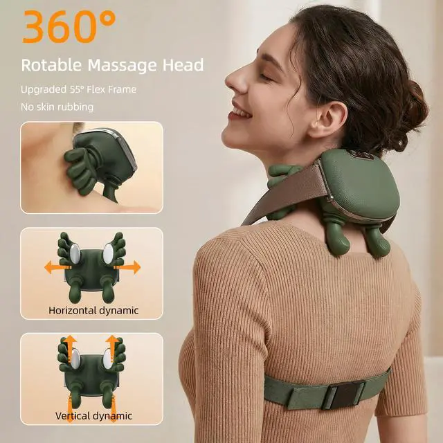 Alt view image 5 of 7 - Neck Massager with Heat Portable Electric Shiatsu Massager, 4D Deep Tissue Kneading, Simulated Human Hand Massage for Neck & Back, Relieve Muscle Tension, Green