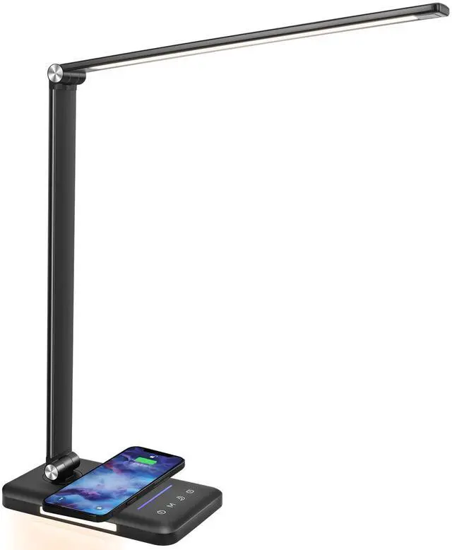 Main image of LED Desk Lamp with Night Light, Fast Wireless Charger, USB Charging Port, 10 Brightness, 5 Color Modes, Dimmable Bedside Table Lamp for Bedroom, Touch Control, Auto Timer, 1200Lux Super Bright