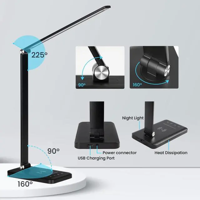 Alt view image 4 of 5 - LED Desk Lamp with Night Light, Fast Wireless Charger, USB Charging Port, 10 Brightness, 5 Color Modes, Dimmable Bedside Table Lamp for Bedroom, Touch Control, Auto Timer, 1200Lux Super Bright