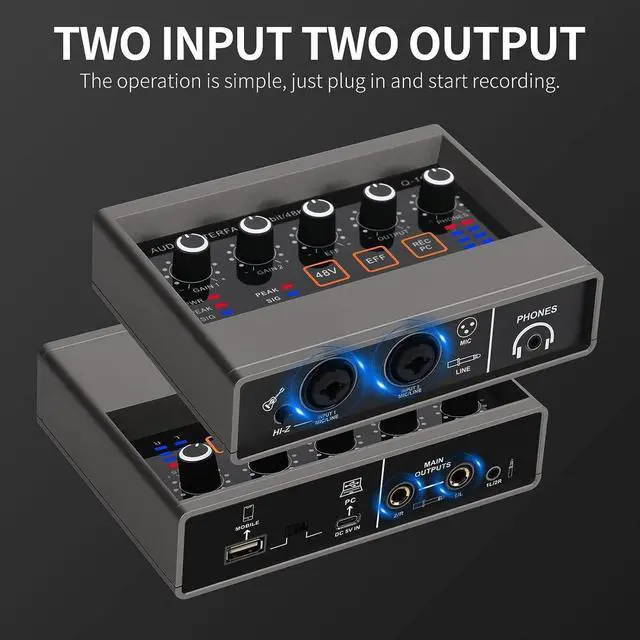 Alt view image 4 of 7 - USB Audio Interface for PC with Touch Model, XLR Inputs with Preamps 16 bit/48 kHz Phantom Power XLR 48V Audio Interface for Recording Music, Live Streaming and Podcasting Recording