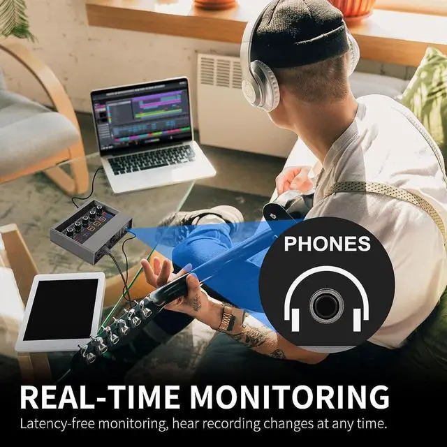 Alt view image 5 of 7 - USB Audio Interface for PC with Touch Model, XLR Inputs with Preamps 16 bit/48 kHz Phantom Power XLR 48V Audio Interface for Recording Music, Live Streaming and Podcasting Recording