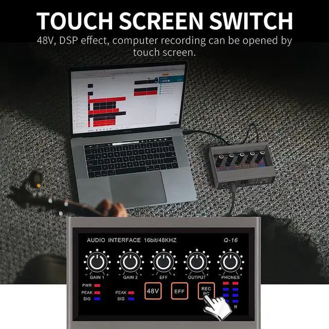 Alt view image 2 of 7 - USB Audio Interface for PC with Touch Model, XLR Inputs with Preamps 16 bit/48 kHz Phantom Power XLR 48V Audio Interface for Recording Music, Live Streaming and Podcasting Recording