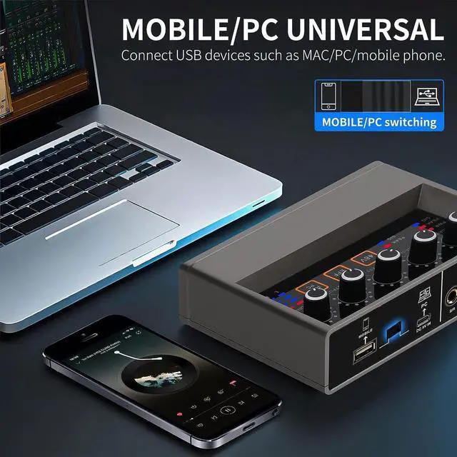 Alt view image 3 of 7 - USB Audio Interface for PC with Touch Model, XLR Inputs with Preamps 16 bit/48 kHz Phantom Power XLR 48V Audio Interface for Recording Music, Live Streaming and Podcasting Recording