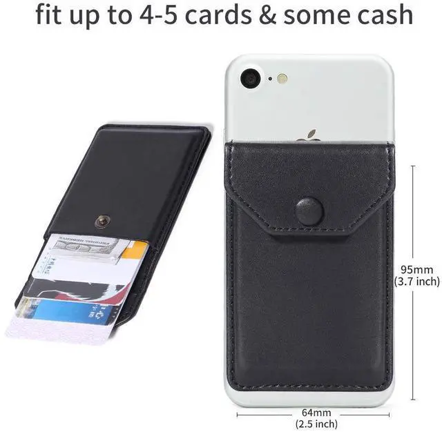 Alt view image 2 of 7 - Adhesive Cell Phone Ultra-Slim Leather Wallet Stick on Wallet for Credit Card, Business Card, and Id with Phone, and Phone Case, RFID Blocking Sleeve Black