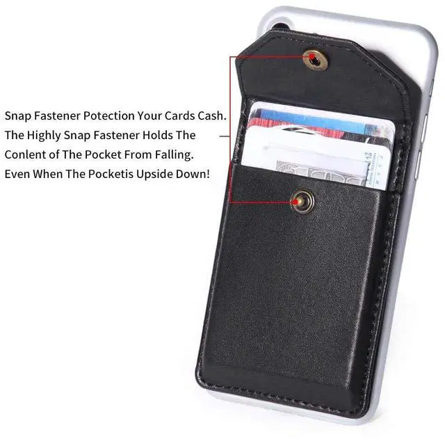 Alt view image 4 of 7 - Adhesive Cell Phone Ultra-Slim Leather Wallet Stick on Wallet for Credit Card, Business Card, and Id with Phone, and Phone Case, RFID Blocking Sleeve Black