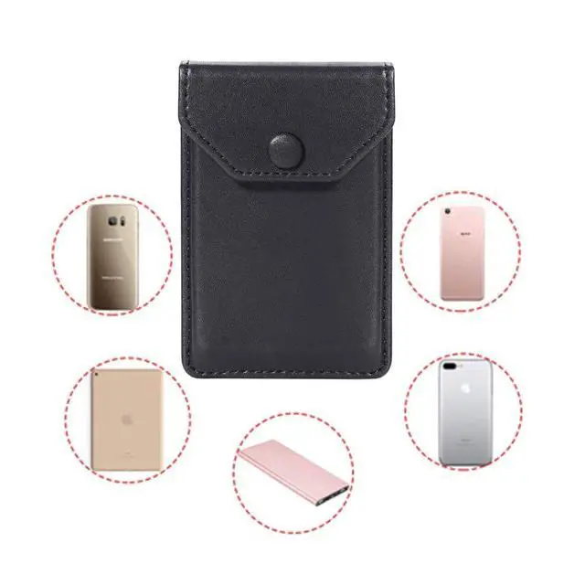 Alt view image 7 of 7 - Adhesive Cell Phone Ultra-Slim Leather Wallet Stick on Wallet for Credit Card, Business Card, and Id with Phone, and Phone Case, RFID Blocking Sleeve Black