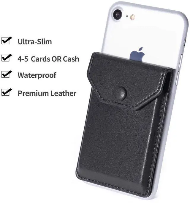 Alt view image 3 of 7 - Adhesive Cell Phone Ultra-Slim Leather Wallet Stick on Wallet for Credit Card, Business Card, and Id with Phone, and Phone Case, RFID Blocking Sleeve Black