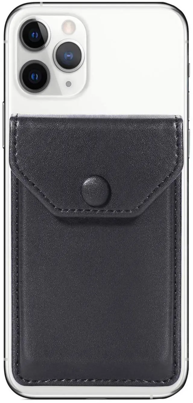 Main image of Adhesive Cell Phone Ultra-Slim Leather Wallet Stick on Wallet for Credit Card, Business Card, and Id with Phone, and Phone Case, RFID Blocking Sleeve Black
