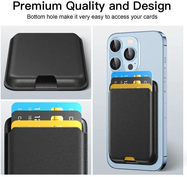 Alt view image 5 of 7 - Phone Card Holder, Premium Leather Wallet Stick on, Adhesive Credit Card Holder for Case, Sticky Wallet for Back of Cover, Android Cell Phone, iPhone, Fit 4 Cards, Carbon Fiber Black