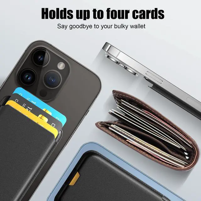 Alt view image 4 of 7 - Phone Card Holder, Premium Leather Wallet Stick on, Adhesive Credit Card Holder for Case, Sticky Wallet for Back of Cover, Android Cell Phone, iPhone, Fit 4 Cards, Carbon Fiber Black
