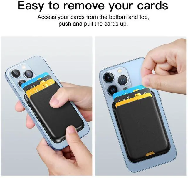 Alt view image 6 of 7 - Phone Card Holder, Premium Leather Wallet Stick on, Adhesive Credit Card Holder for Case, Sticky Wallet for Back of Cover, Android Cell Phone, iPhone, Fit 4 Cards, Carbon Fiber Black