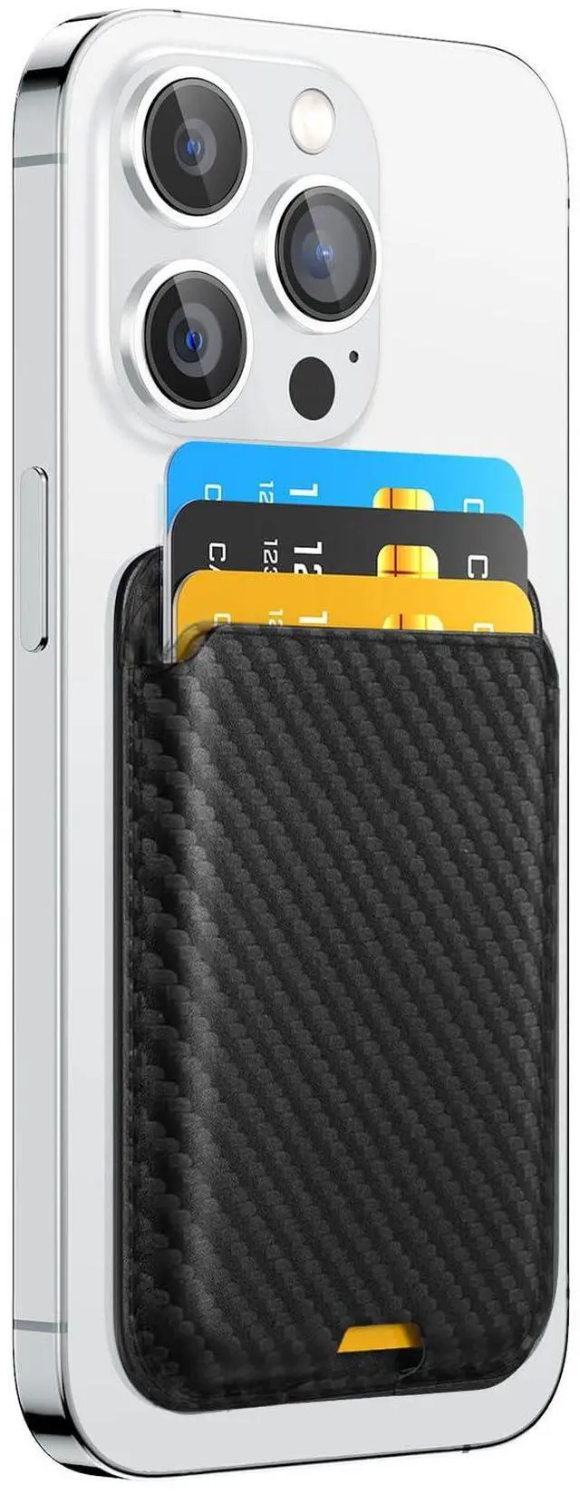 Main image of Phone Card Holder, Premium Leather Wallet Stick on, Adhesive Credit Card Holder for Case, Sticky Wallet for Back of Cover, Android Cell Phone, iPhone, Fit 4 Cards, Carbon Fiber Black