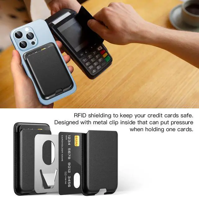 Alt view image 7 of 7 - Phone Card Holder, Premium Leather Wallet Stick on, Adhesive Credit Card Holder for Case, Sticky Wallet for Back of Cover, Android Cell Phone, iPhone, Fit 4 Cards, Carbon Fiber Black
