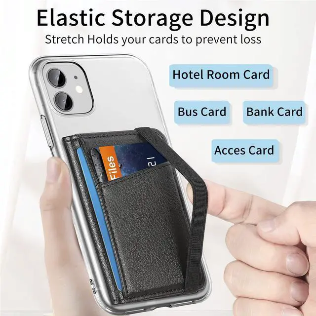 Alt view image 3 of 4 - Wallet Stick on Phone Case, Credit Card Holder for Back of Phone Cases Flip Leather Wallet Sleeve Pouch Compatible with iPhone, Samsung Galaxy Android Most Smartphones Black