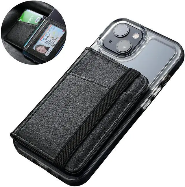 Alt view image 2 of 4 - Wallet Stick on Phone Case, Credit Card Holder for Back of Phone Cases Flip Leather Wallet Sleeve Pouch Compatible with iPhone, Samsung Galaxy Android Most Smartphones Black