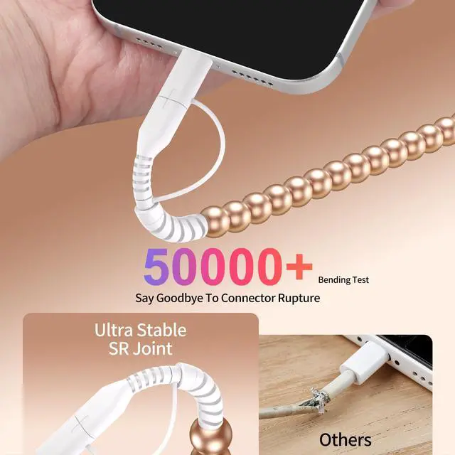 Alt view image 6 of 7 - for iPhone 17 16 Pro Charger Cord 4 in 1 USB C Charger Cable 3FT Multi Beaded Phone Charger Cord USB Fast Charging Cable for iPhone 15 14 13 12 MacBook iPad, for Samsung Galaxy S25 S24 Gold