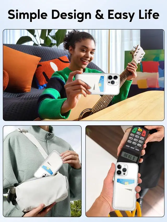 Alt view image 2 of 5 - Phone Wallet Stick On - Leather Safe Card Holder for iPhone and Samsung Case, Minimalist Double Pocket Back of Cell Phone, Compatible With iPhone 16/15/14/13/12 Series, Black White (2 Pack)