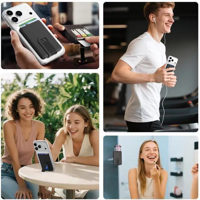 Alt view image 6 of 6 - Silicone Phone Wallet with Stand, Anti Slip Cellphone Credit Card Holder Stick On Compatible for iPhone, Android and Most Smartphones - Black