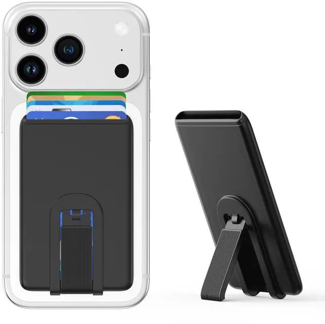 Main image of Silicone Phone Wallet with Stand, Anti Slip Cellphone Credit Card Holder Stick On Compatible for iPhone, Android and Most Smartphones - Black