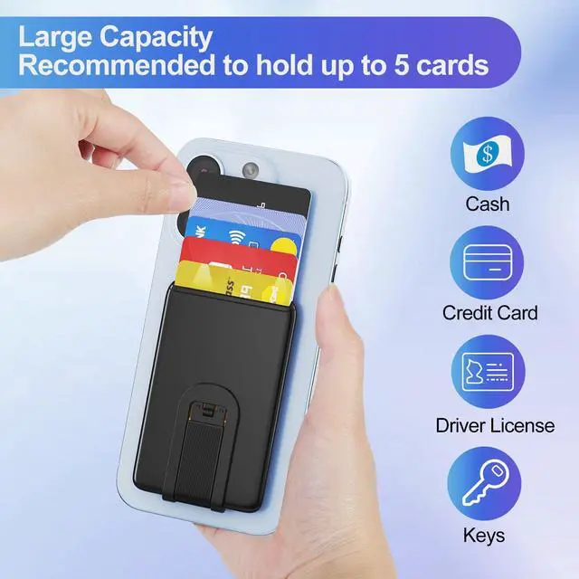 Alt view image 4 of 6 - Silicone Phone Wallet with Stand, Anti Slip Cellphone Credit Card Holder Stick On Compatible for iPhone, Android and Most Smartphones - Black