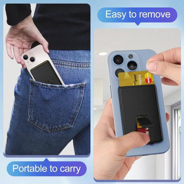 Alt view image 5 of 6 - Silicone Phone Wallet with Stand, Anti Slip Cellphone Credit Card Holder Stick On Compatible for iPhone, Android and Most Smartphones - Black