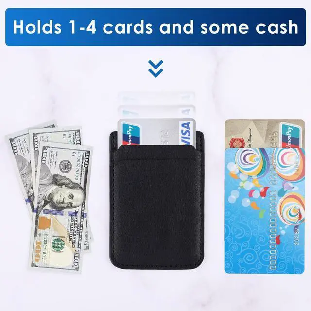 Alt view image 6 of 6 - 2Pack Phone Wallet Stick on, Card Holder for Back of Phone Case, Leather Credit Card Holder for Cell Phone Sticky Wallet Double Pocket Sticker for iPhone, Android, Samsung-Black