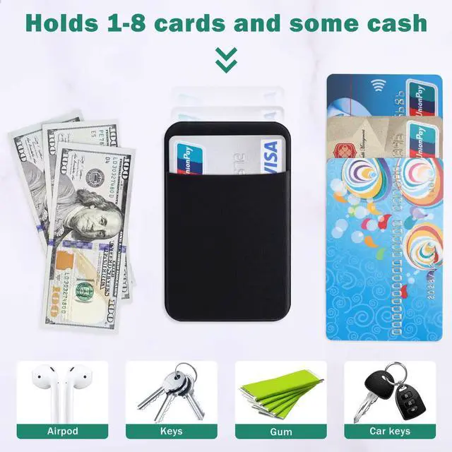 Alt view image 3 of 7 - 3Pack Cell Phone Card Holder Pocket for Back of Phone,Stretchy Stick on Wallet Credit Card ID Case Pouch Sleeve Self Adhesive Sticker with Flap for iPhone Samsung Galaxy-2Black+1Navy Blue