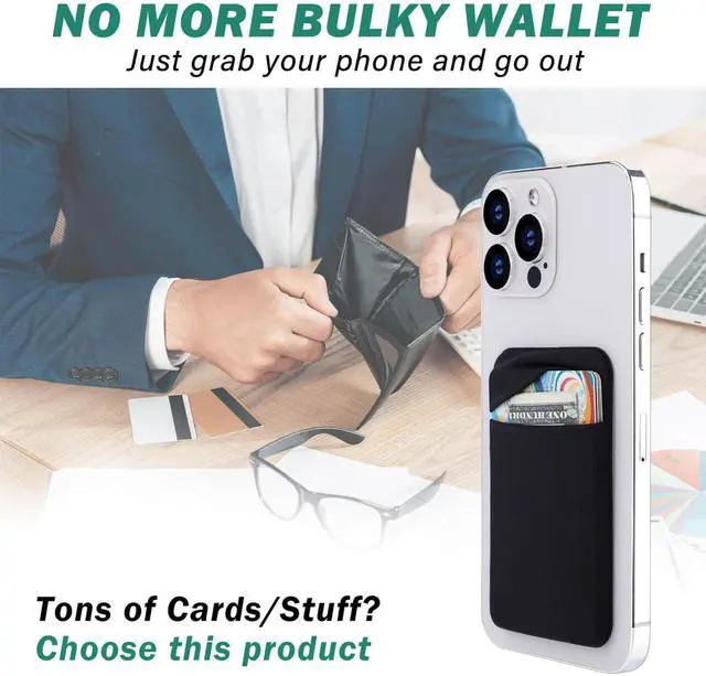 Alt view image 2 of 7 - 3Pack Cell Phone Card Holder Pocket for Back of Phone,Stretchy Stick on Wallet Credit Card ID Case Pouch Sleeve Self Adhesive Sticker with Flap for iPhone Samsung Galaxy-2Black+1Navy Blue