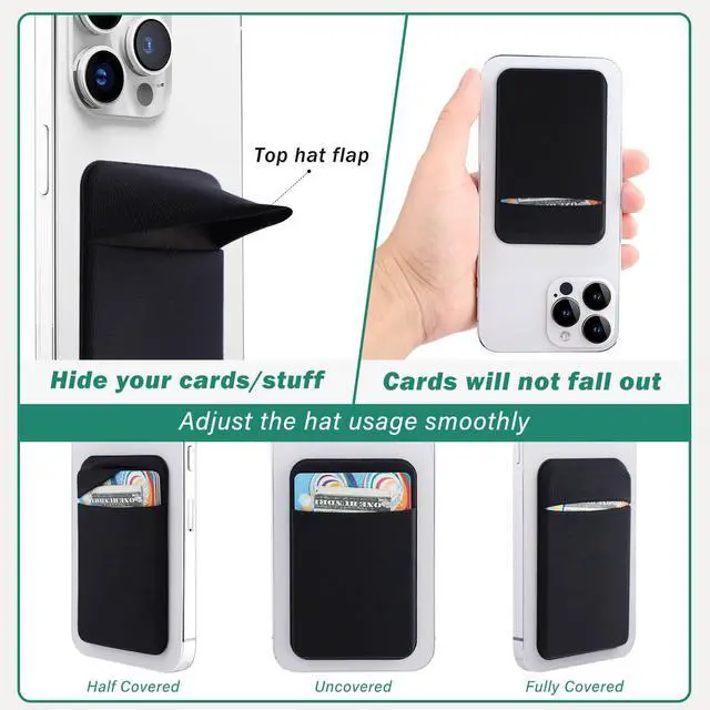 Alt view image 4 of 7 - 3Pack Cell Phone Card Holder Pocket for Back of Phone,Stretchy Stick on Wallet Credit Card ID Case Pouch Sleeve Self Adhesive Sticker with Flap for iPhone Samsung Galaxy-2Black+1Navy Blue