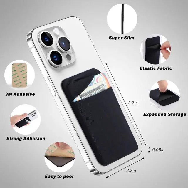 Alt view image 5 of 7 - 3Pack Cell Phone Card Holder Pocket for Back of Phone,Stretchy Stick on Wallet Credit Card ID Case Pouch Sleeve Self Adhesive Sticker with Flap for iPhone Samsung Galaxy-2Black+1Navy Blue
