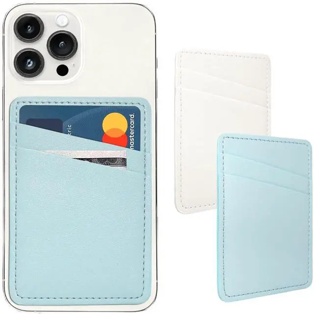 Main image of Phone Wallet Stick On, Leather Phone Card Holder, Credit Card Holder for Phone Case Compatible with iPhone, Samsung and Android - White, Blue
