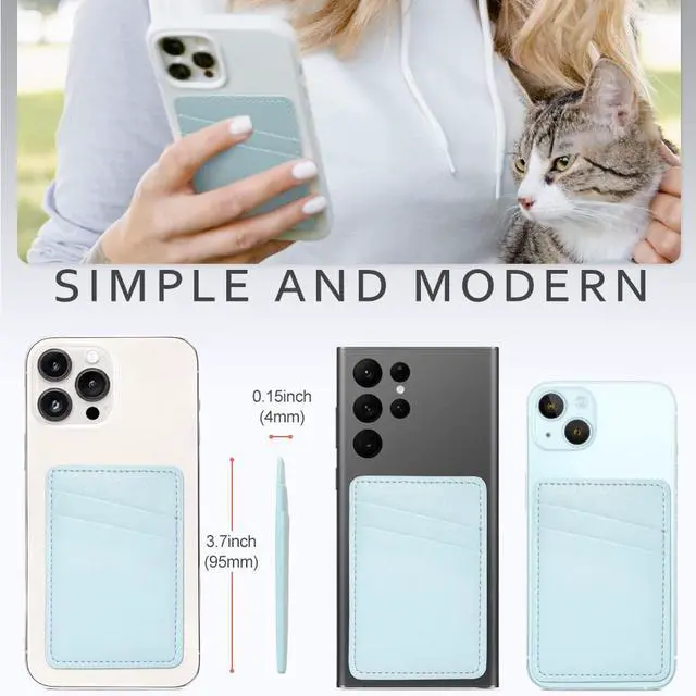 Alt view image 2 of 7 - Phone Wallet Stick On, Leather Phone Card Holder, Credit Card Holder for Phone Case Compatible with iPhone, Samsung and Android - White, Blue