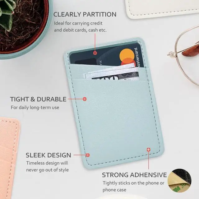 Alt view image 4 of 7 - Phone Wallet Stick On, Leather Phone Card Holder, Credit Card Holder for Phone Case Compatible with iPhone, Samsung and Android - White, Blue