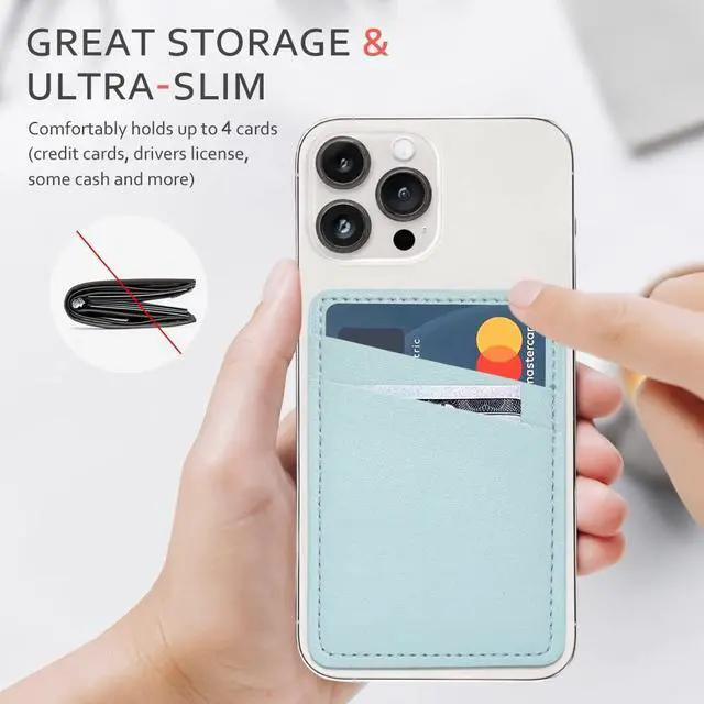 Alt view image 5 of 7 - Phone Wallet Stick On, Leather Phone Card Holder, Credit Card Holder for Phone Case Compatible with iPhone, Samsung and Android - White, Blue