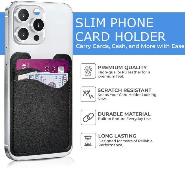 Alt view image 2 of 7 - SNJXAMC Phone Wallet Stick ON,Credit Card Holder for Phone Case,Leather Wallet,Stick On Wallet for iPhone Samsung Android,Card Holder,2 Pack,Black