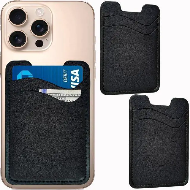 Main image of SNJXAMC Phone Wallet Stick ON,Credit Card Holder for Phone Case,Leather Wallet,Stick On Wallet for iPhone Samsung Android,Card Holder,2 Pack,Black
